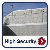 High Security gallery button image. Cedar Rapids, Iowa commercial fencing company fence contractors hydraulic bollards wedge cable barrier barrier arm gate K-Rated M50 M30 K4 K8 K12 concertina wire razor wire chain link infrared detection microwave detection barbwire prison correctional airport manufacturing 