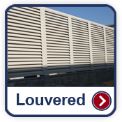 Louvered screening gallery button image. Cedar Rapids fence company commercial fencing contractors Cedar Rapids, Iowa architectural mechanical screening screen louvered semi private private solid staggered board on board shadow box alternating louvers rooftop louvers chillers generators truck wells outside storage condensers rooftop equipment patios trash dumpsters transformers HVAC courtyards pool equipment fence aluminum galvanized steel degree of openness direct visibility standalone wall louvers 
