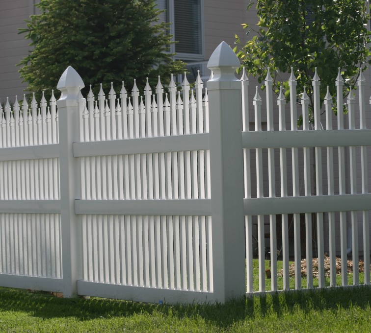 White vinyl ornamental iron style fencing available through the ...